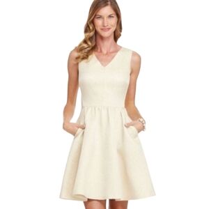 Vineyard Vines Soft Gold Metalic Sleeveless V Neck Fit/Flare Dress w/ Pockets